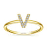 14K Yellow Gold Pave Diamond Uppercase V Initial Ring - 0.05 ct