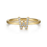 14K Yellow Gold Pave Diamond Uppercase W Initial Ring - 0.08 ct