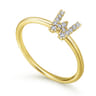 14K Yellow Gold Pave Diamond Uppercase W Initial Ring - 0.08 ct