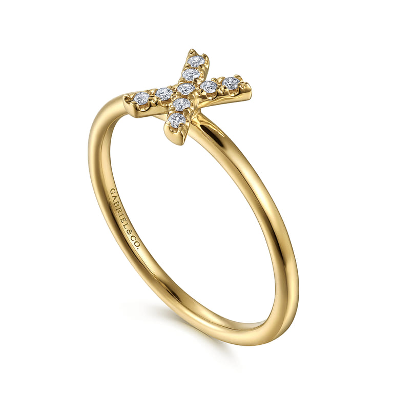 14K Yellow Gold Pave Diamond Uppercase X Initial Ring - 0.06 ct - Shot 3