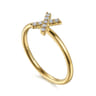 14K Yellow Gold Pave Diamond Uppercase X Initial Ring - 0.06 ct