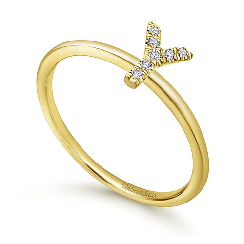 14K Yellow Gold Pave Diamond Uppercase Y Initial Ring - 0.04 ct - Shot 3