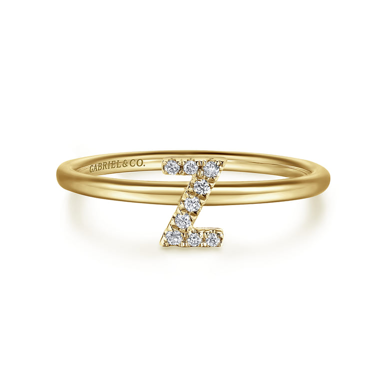 14K Yellow Gold Pave Diamond Uppercase Z Initial Ring - 0.05 ct - Shot 1