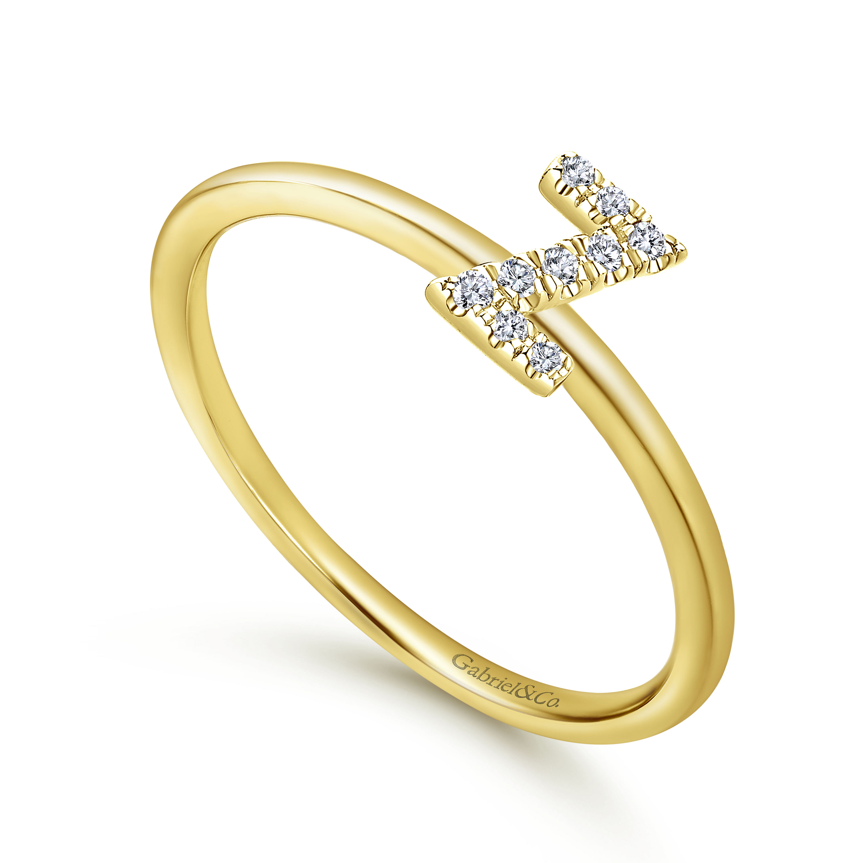 14K Yellow Gold Pave Diamond Uppercase Z Initial Ring - 0.05 ct - Shot 3