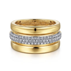 14K Yellow Gold Pave Diamond Wide Band Ring