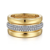 14K Yellow Gold Pave Diamond Wide Band Ring