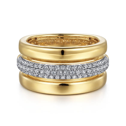 14K Yellow Gold Pave Diamond Wide Band Ring