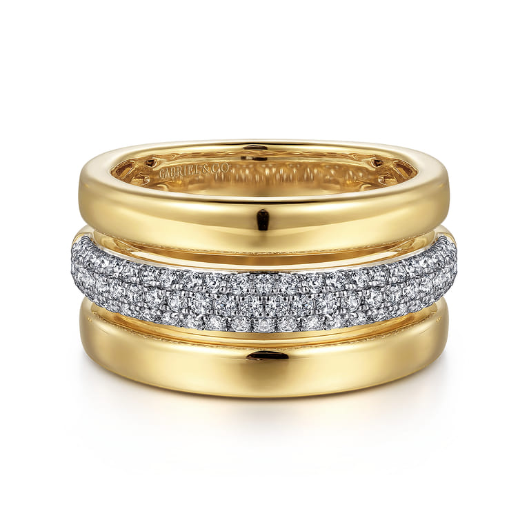 14K Yellow Gold Pave Diamond Wide Band Ring - 0.5 ct - Shot 1