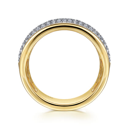 14K Yellow Gold Pave Diamond Wide Band Ring