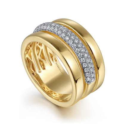 14K Yellow Gold Pave Diamond Wide Band Ring
