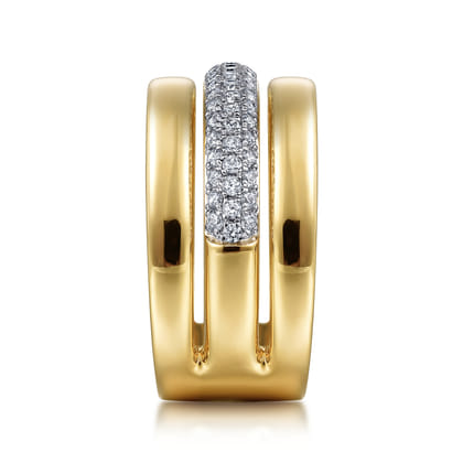 14K Yellow Gold Pave Diamond Wide Band Ring