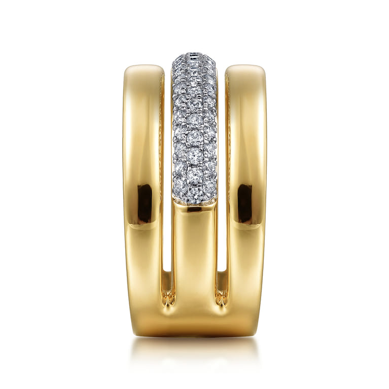 14K Yellow Gold Pave Diamond Wide Band Ring - 0.5 ct - Shot 4