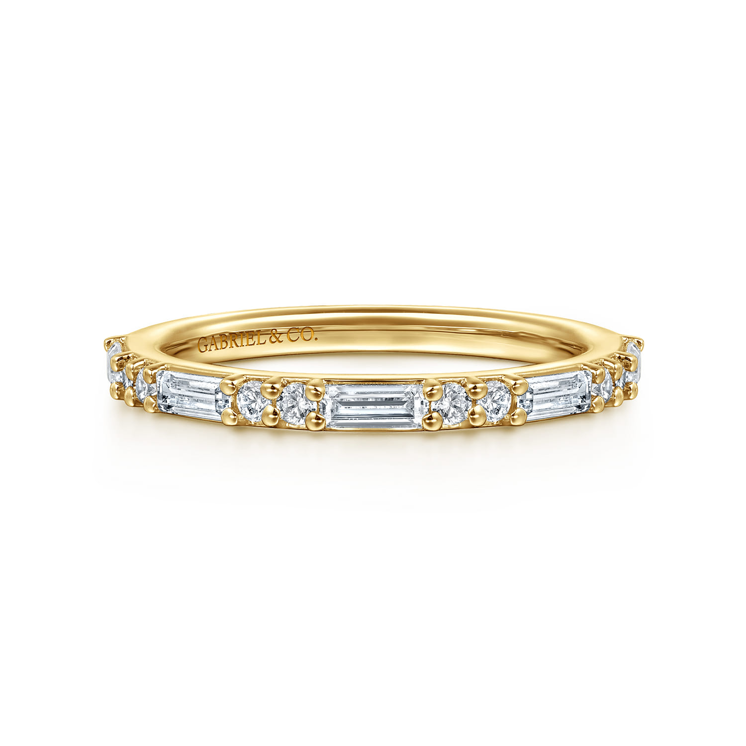 Straight Wedding Ring in 14k Yellow Gold with Baguette Natural Diamond at Gabriel & Co. - Shot 1