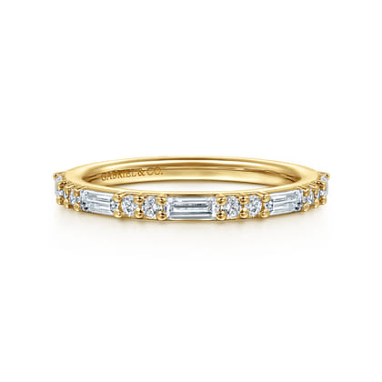 14K Yellow Gold Pave Round and Baguette Diamond Anniversary Band