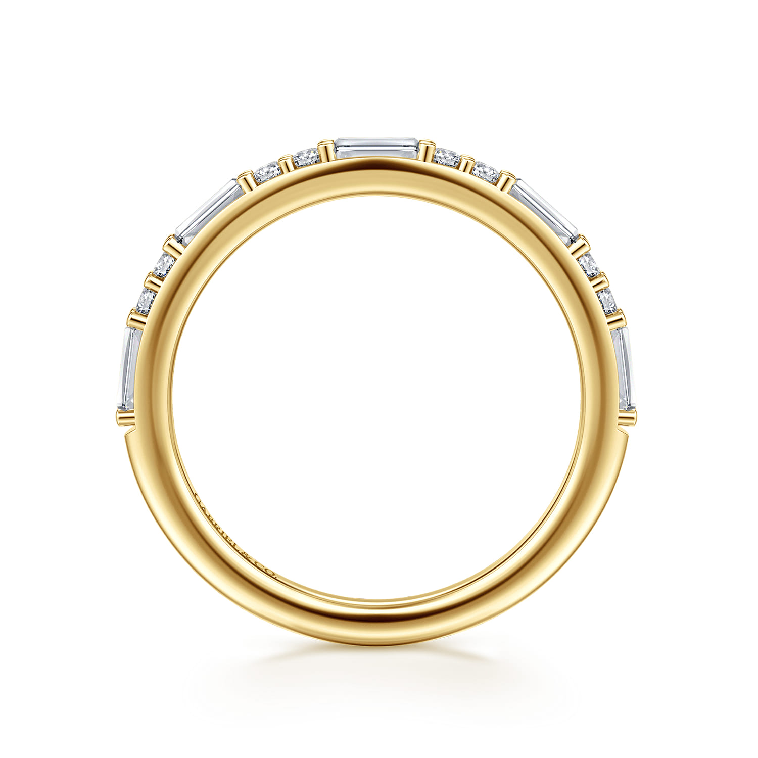 Straight Wedding Ring in 14k Yellow Gold with Baguette Natural Diamond at Gabriel & Co. - Shot 2