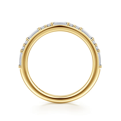 14K Yellow Gold Pave Round and Baguette Diamond Anniversary Band