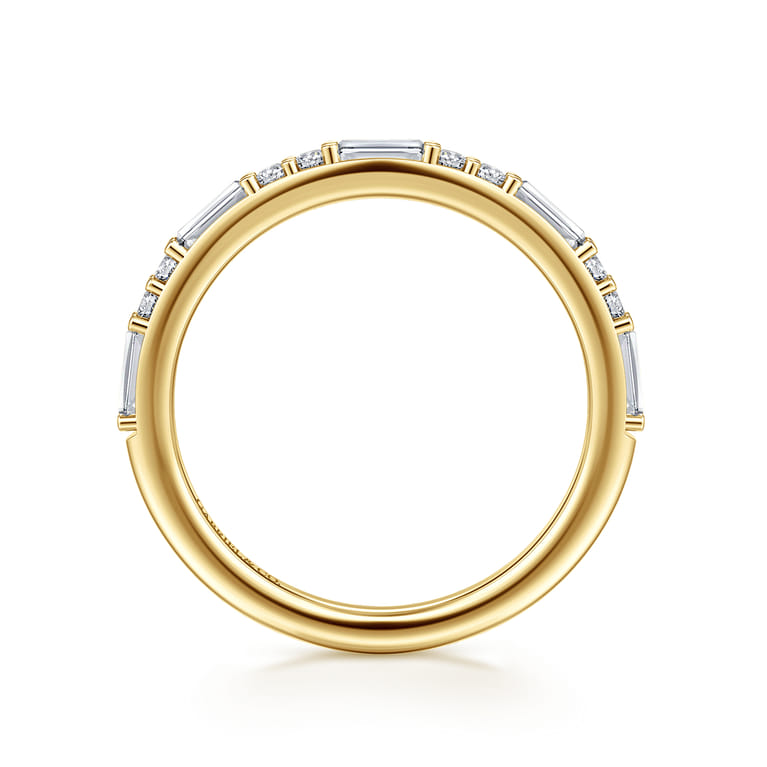 Straight Wedding Ring in 14k Yellow Gold with Baguette Natural Diamond at Gabriel & Co. - Shot 2