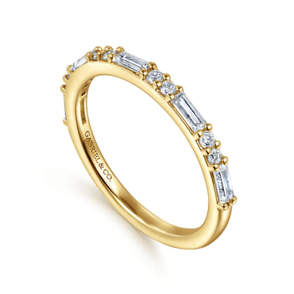 14K Yellow Gold Pave Round and Baguette Diamond Anniversary Band