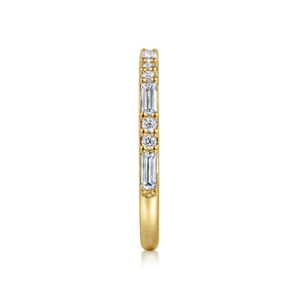 14K Yellow Gold Pave Round and Baguette Diamond Anniversary Band