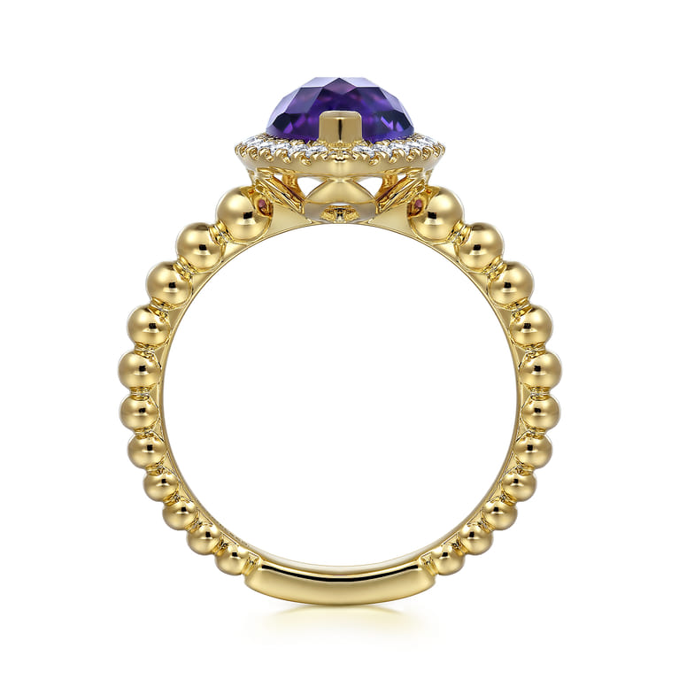14K Yellow Gold Pear Shape Amethyst with Diamond Halo Ring - 0.17 ct - Shot 2