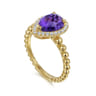 14K Yellow Gold Pear Shape Amethyst with Diamond Halo Ring - 0.17 ct