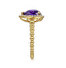 14K Yellow Gold Pear Shape Amethyst with Diamond Halo Ring - 0.17 ct