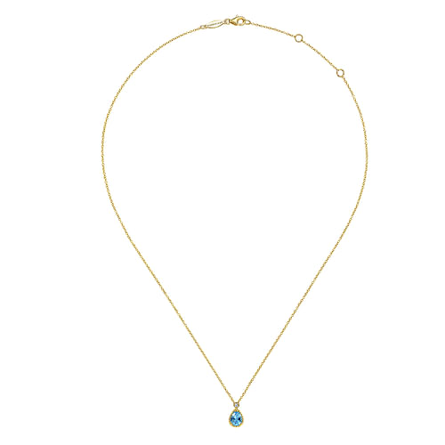 14K Yellow Gold Pear Shape Blue Topaz Pendant Necklace with Bezel Set Diamond - 0.02 ct - Shot 2
