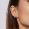 14K Yellow Gold Pear Shape Blue Topaz and Diamond Cut J-Hoop Earrings
