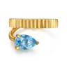 14K Yellow Gold Pear Shape Blue Topaz and Diamond Cut Ladies Ring