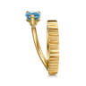 14K Yellow Gold Pear Shape Blue Topaz and Diamond Cut Ladies Ring