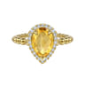 14K Yellow Gold Pear Shape Citrine with Diamond Halo Ring - 0.17 ct