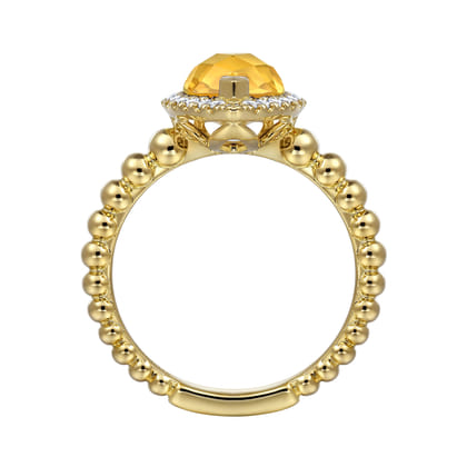14K Yellow Gold Pear Shape Citrine with Diamond Halo Ring