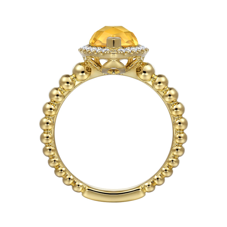 14K Yellow Gold Pear Shape Citrine with Diamond Halo Ring - 0.17 ct - Shot 2