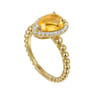 14K Yellow Gold Pear Shape Citrine with Diamond Halo Ring - 0.17 ct