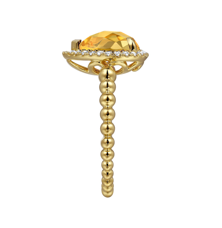 14K Yellow Gold Pear Shape Citrine with Diamond Halo Ring - 0.17 ct - Shot 4