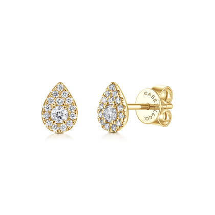 14K Yellow Gold Pear Shape Diamond Stud Earrings