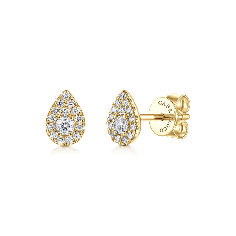 14K Yellow Gold Pear Shape Diamond Stud Earrings - 0.27 ct - Shot 1
