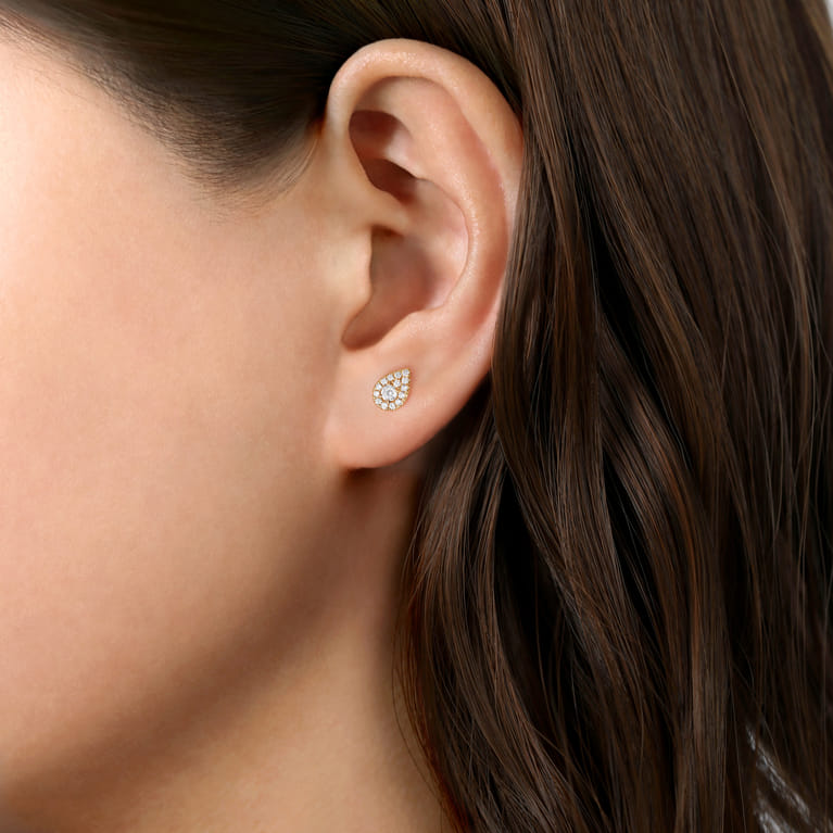 14K Yellow Gold Pear Shape Diamond Stud Earrings - 0.27 ct - Shot 2