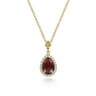 14K Yellow Gold Pear Shape Garnet with Diamond Halo Necklace - 0.18 ct