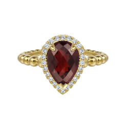 14K Yellow Gold Pear Shape Garnet with Diamond Halo Ring
