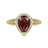 14K Yellow Gold Pear Shape Garnet with Diamond Halo Ring - 0.17 ct