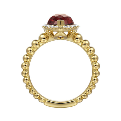 14K Yellow Gold Pear Shape Garnet with Diamond Halo Ring