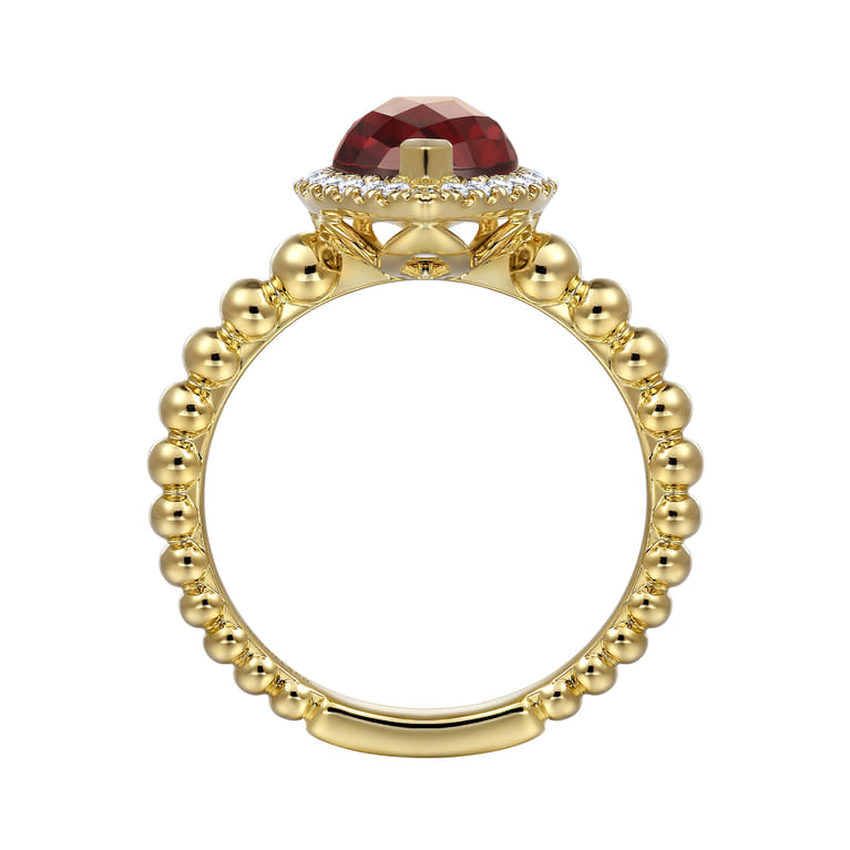 14K Yellow Gold Pear Shape Garnet with Diamond Halo Ring - 0.17 ct - Shot 2