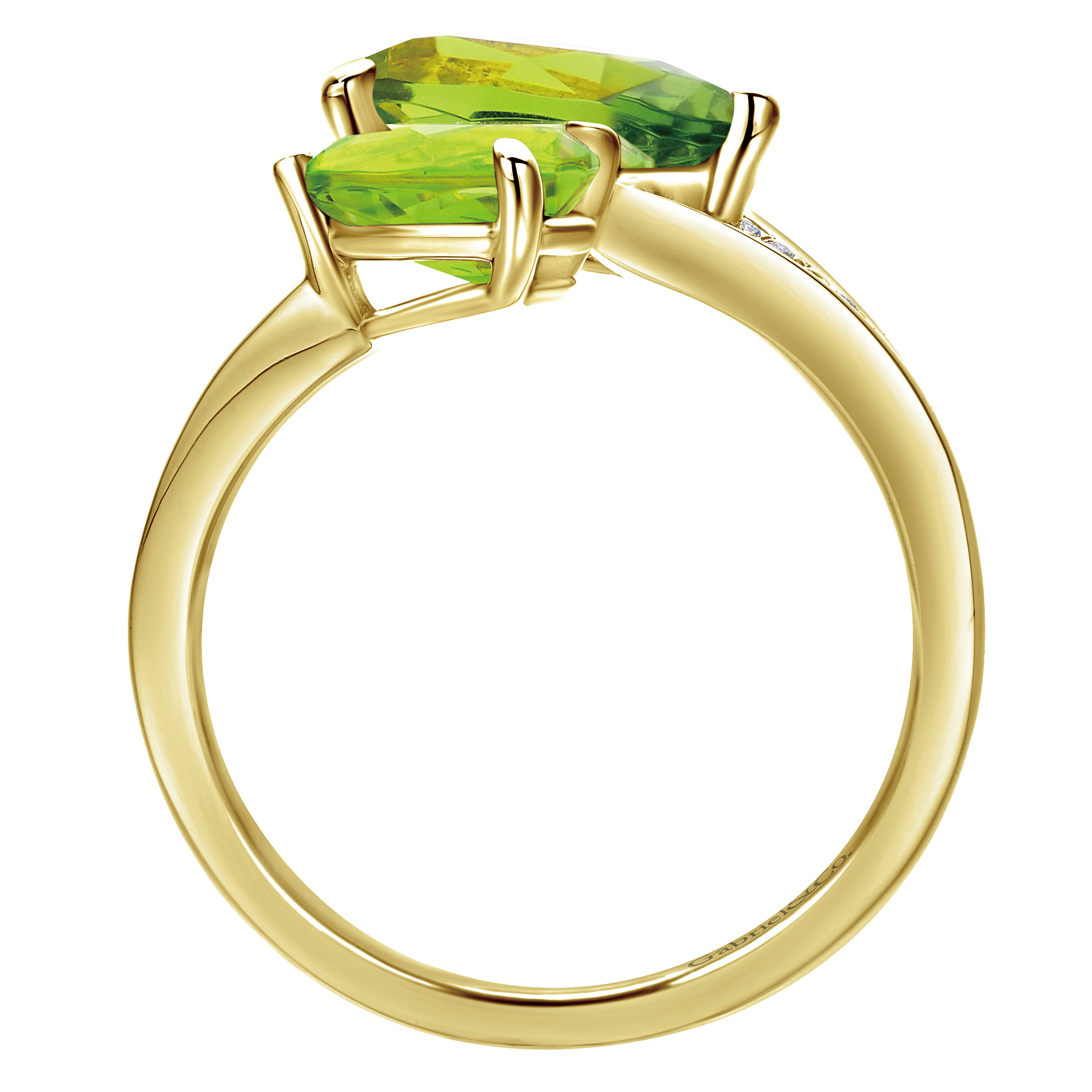 14K Yellow Gold Pear Shape Peridot Split Ring with Diamond Accents