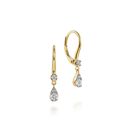 14K Yellow Gold Pear Shaped Pave Diamond Drop Earrings