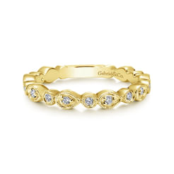 14K Yellow Gold Pear and Round Station Stackable Diamond Ring