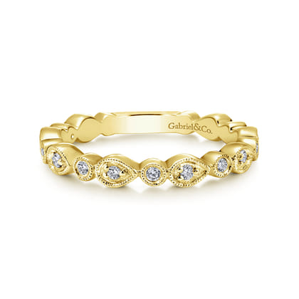 14K Yellow Gold Pear and Round Station Stackable Diamond Ring