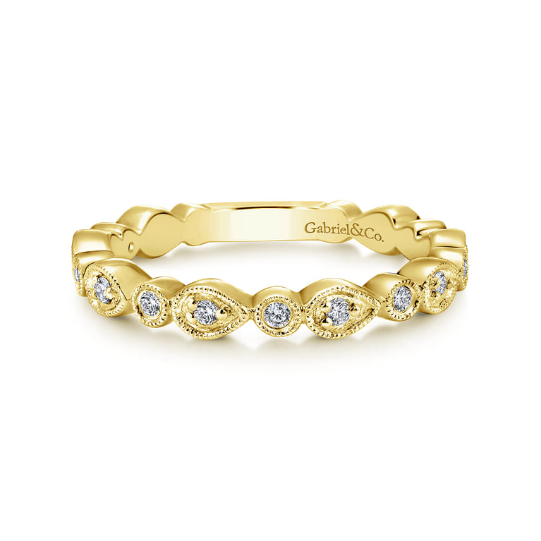 14K Yellow Gold Pear and Round Station Stackable Diamond Ring - 0.2 ct - Shot 1
