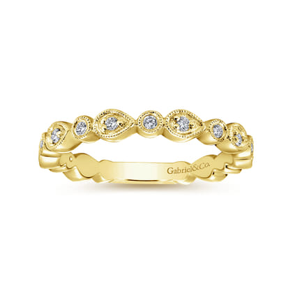 14K Yellow Gold Pear and Round Station Stackable Diamond Ring