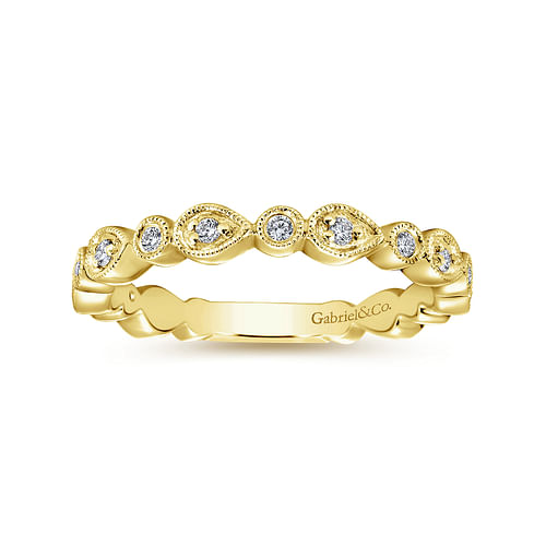 14K Yellow Gold Pear and Round Station Stackable Diamond Ring - 0.2 ct - Shot 4